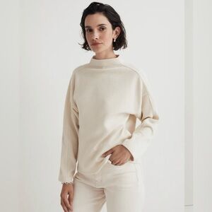 Madewell White Jacquared Funnelneck Top